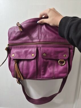 Fossil Fuchsia Leather Crossbody Bag